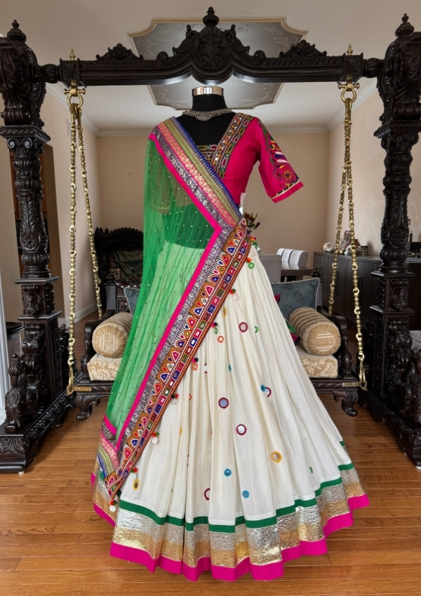White Multicolor Mirror Chaniya Choli